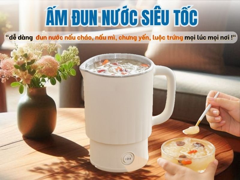 Ấm đun nước siêu tốc – Bình đun siêu tốc mini du lịch nhỏ gọn, tiện lợi